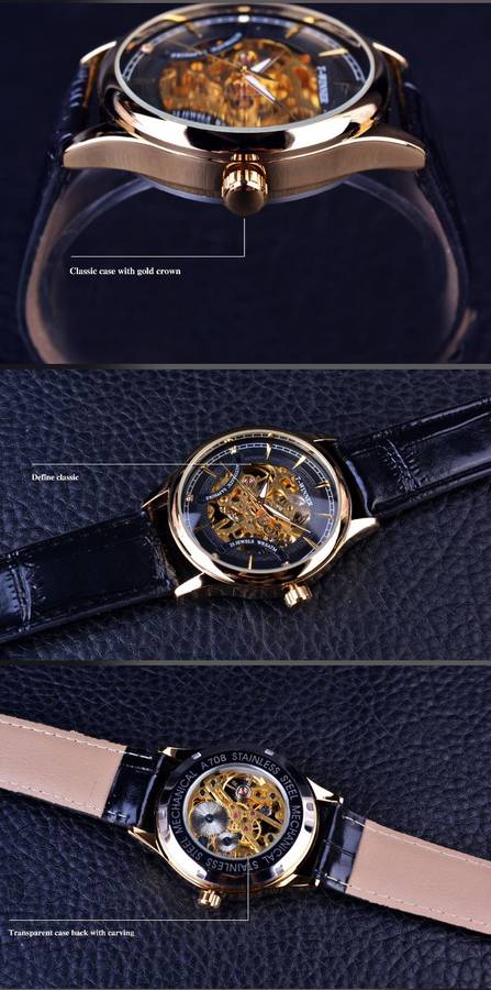 Men Hollow Skeleton Automatic Mechanical Stainless Steel Wrist Watch