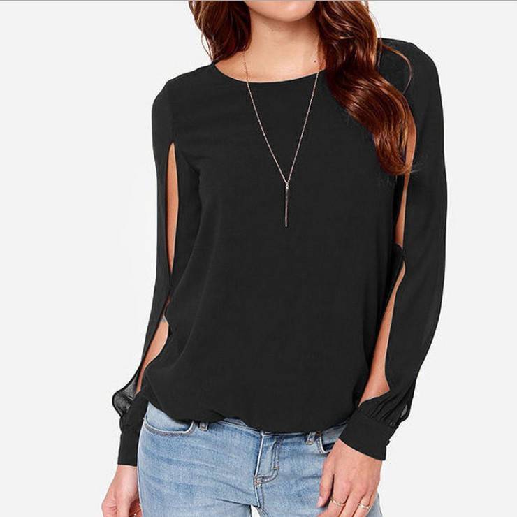 New Fashion Sexy Women's Loose Chiffon Tops Long Sleeve Shirt