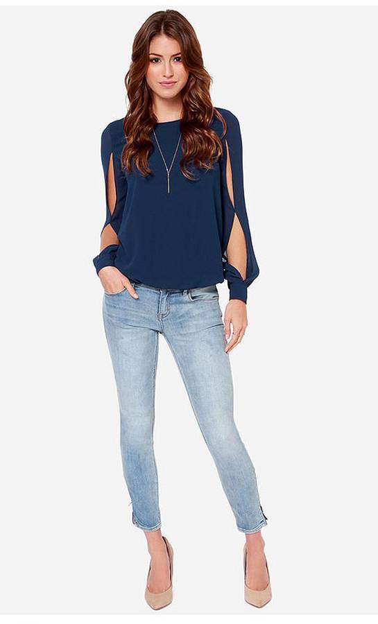 New Fashion Sexy Women's Loose Chiffon Tops Long Sleeve Shirt
