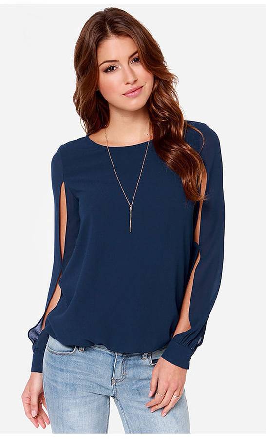New Fashion Sexy Women's Loose Chiffon Tops Long Sleeve Shirt