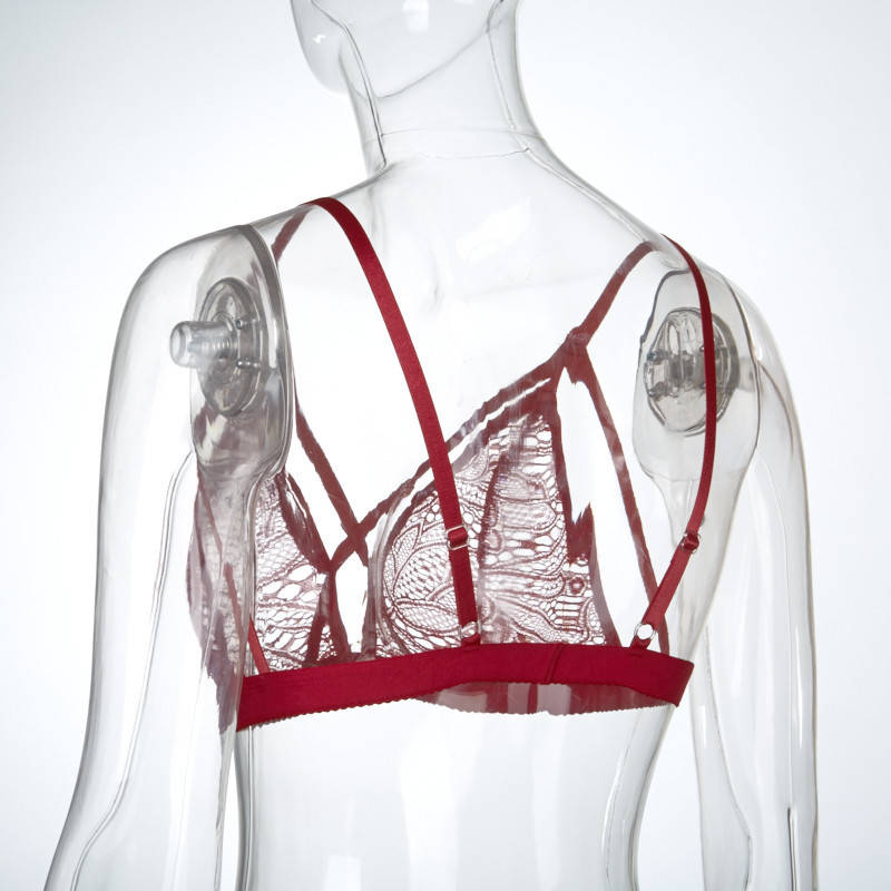 Women Sexy Cross Bandage Crop Tank Top Floral Sheer Lace Seamless Bralette Bustier