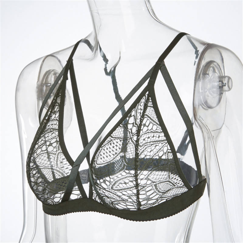 Women Sexy Cross Bandage Crop Tank Top Floral Sheer Lace Seamless Bralette Bustier