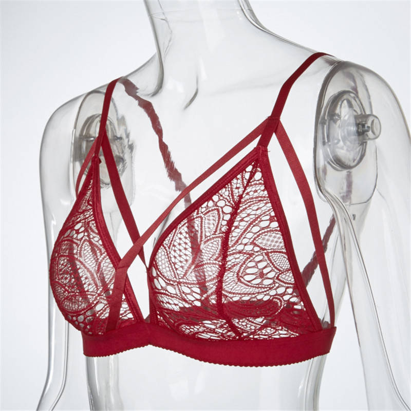 Women Sexy Cross Bandage Crop Tank Top Floral Sheer Lace Seamless Bralette Bustier