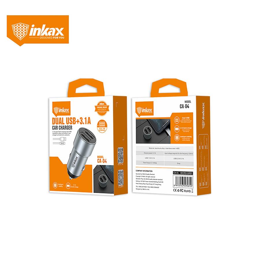 Inkax CA-04 2USB 15W Car Charger - Micro