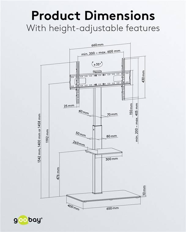 Goobay TV Floor Stand Basic (Size L) for TVs and monitors between 37" and 70"