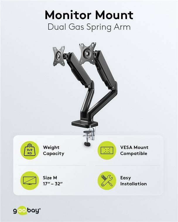 Goobay Double Monitor Mount with Gas Spring for monitors between 17" and 32"