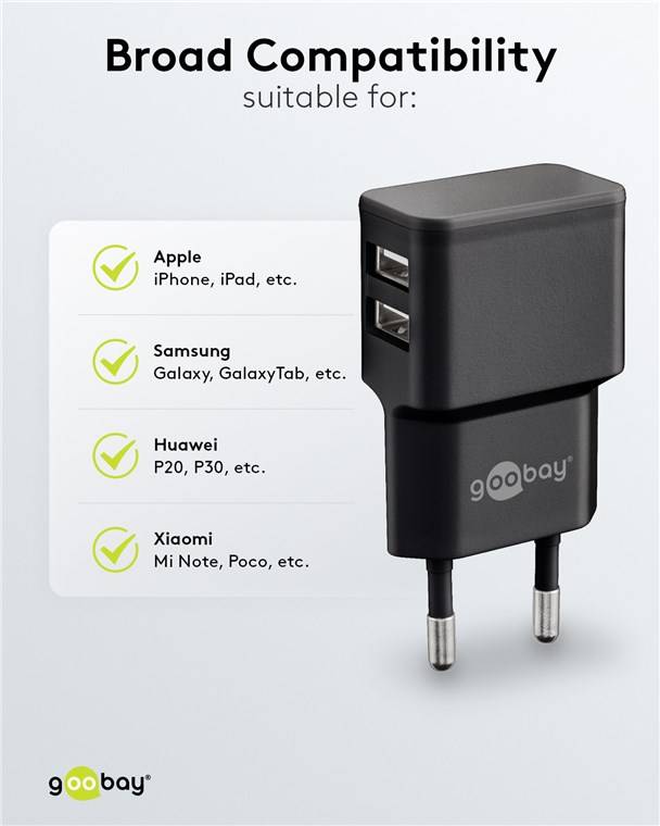 Goobay 12W Dual USB Charger - Black