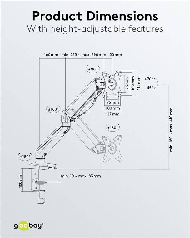 Goobay Monitor Mount with Gas Spring for monitors between 17" and 32"
