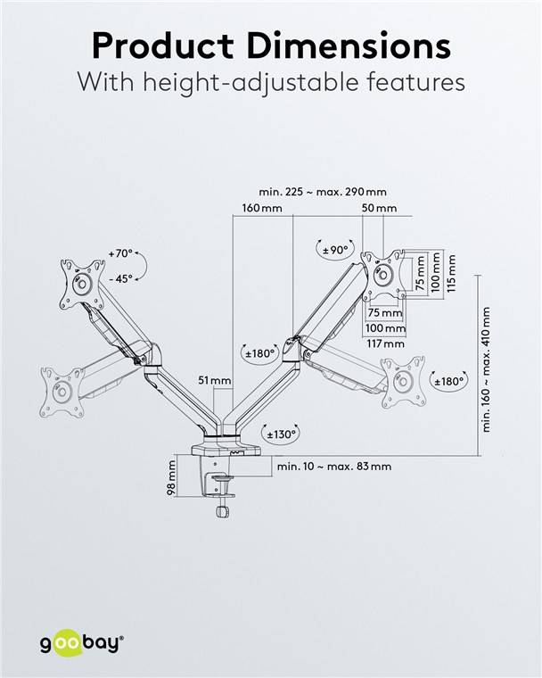 Goobay Double Monitor Mount with Gas Spring for monitors between 17" and 32"