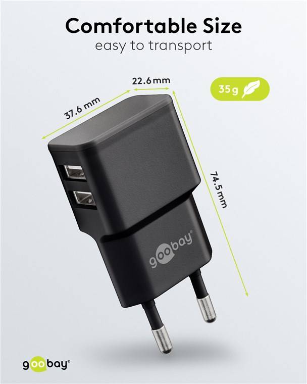 Goobay 12W Dual USB Charger - Black