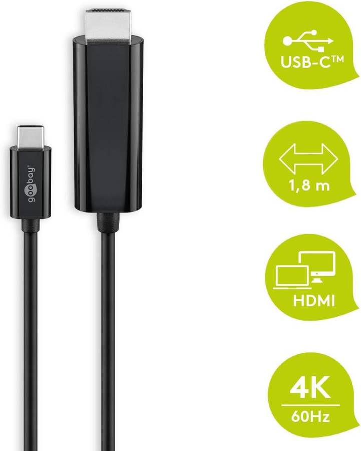 Goobay USB-C to HDMI Adapter 1.8n Cable (4k @ 60 Hz) - Black
