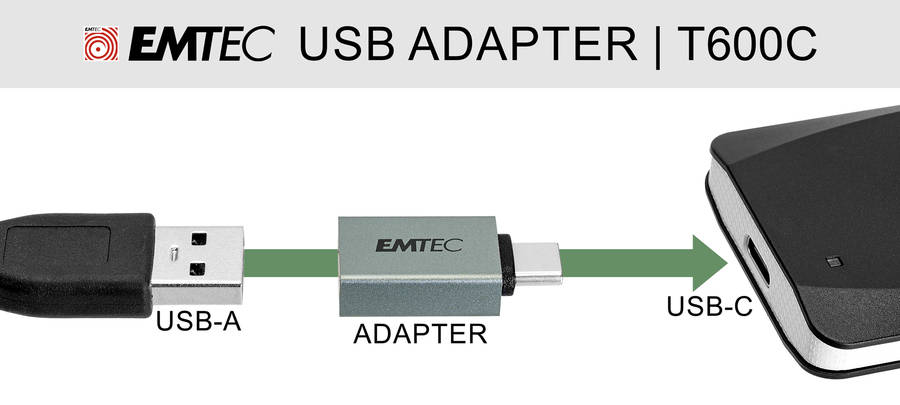 EMTEC USB Adapter 2 Pack - Adapt from USB-A to USB-C | T600C