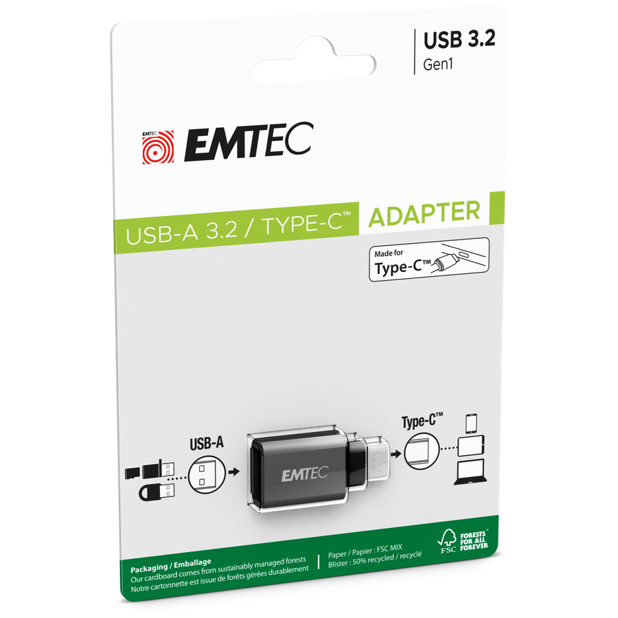 EMTEC USB Adapter 2 Pack - Adapt from USB-A to USB-C | T600C
