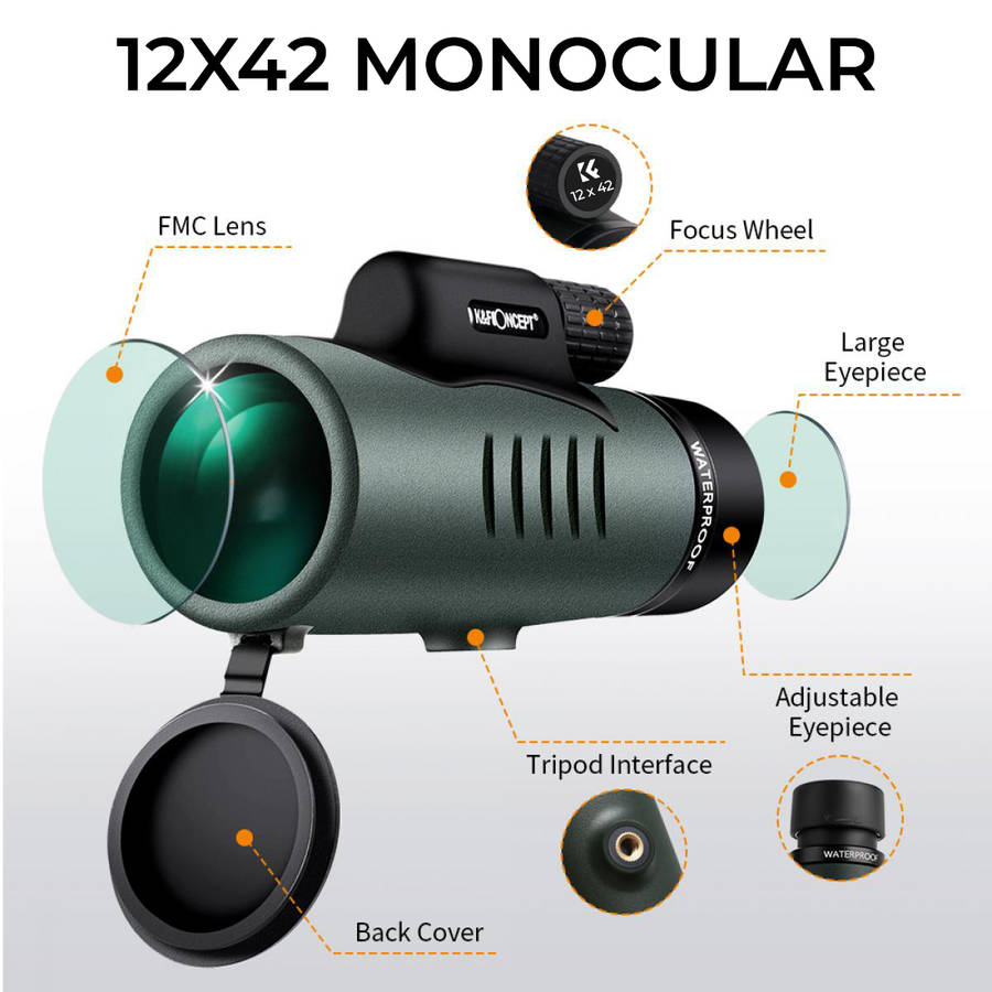 KF33.008 | K&F Monocular with 12x42 Magnification and Phone Attachment
