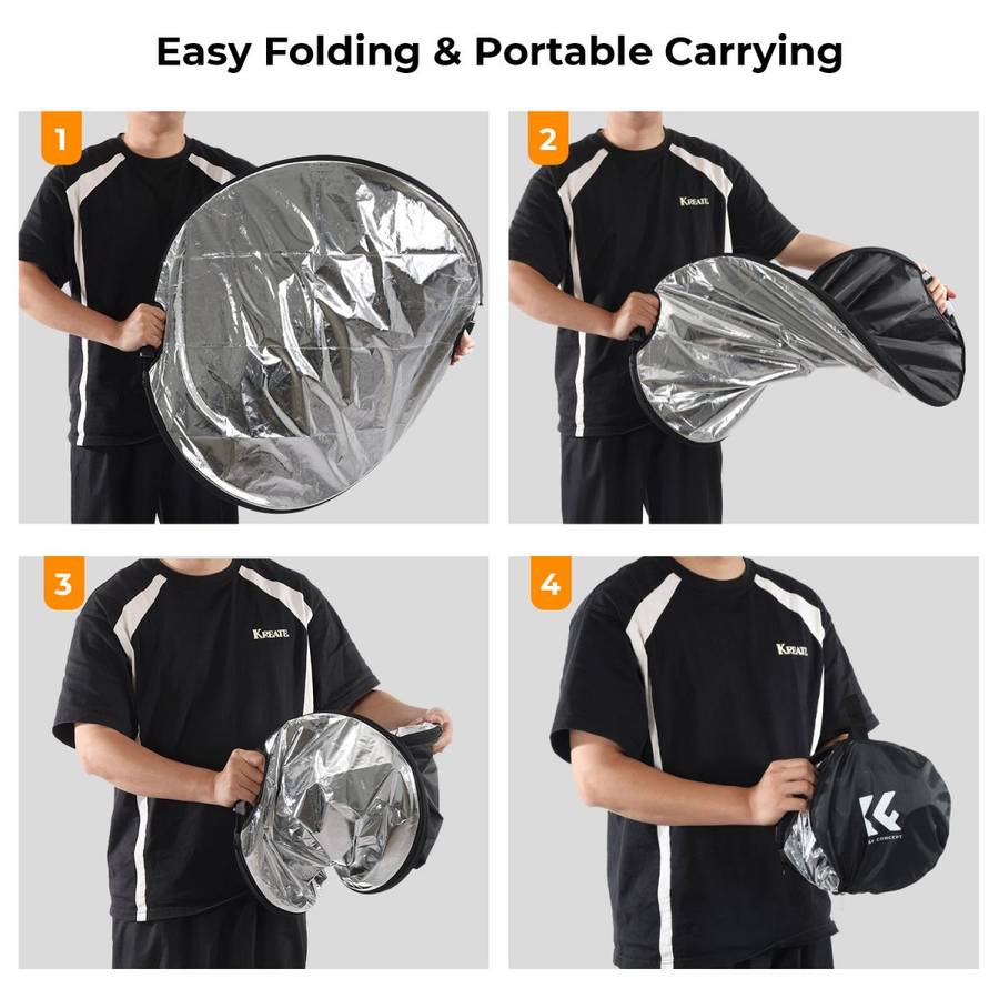 K&F 5-In-1 Collapsible Reflector Disc with a Handle - K&F 110cm 5-In-1 Collapsible Reflector Disc...