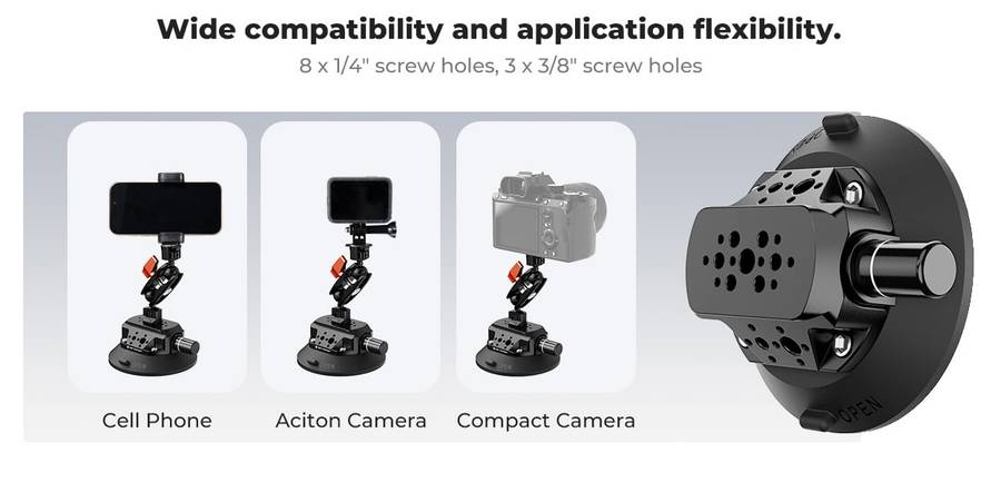 K&amp;F 4.5 Suction Mount with Magic Arm, Phone &amp; Action Cam Mount | KF31.100