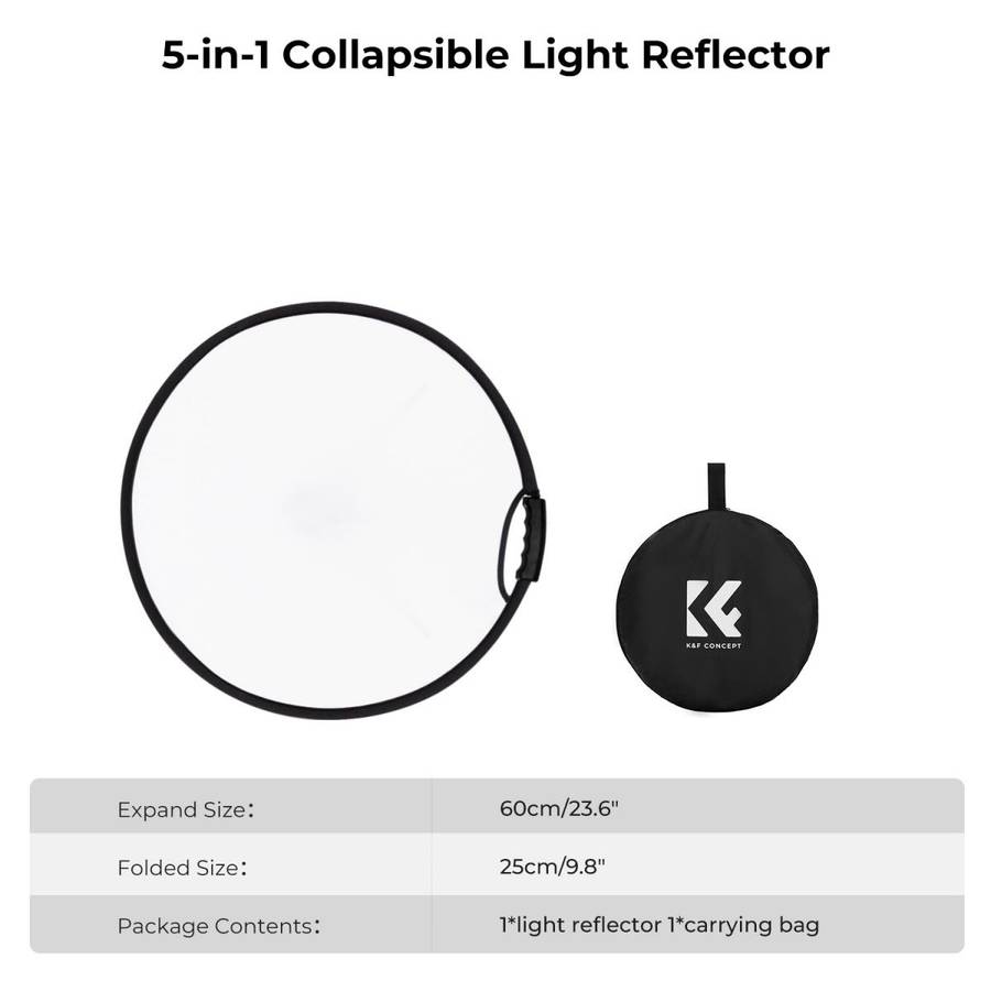KF18.0004 | K&F 60cm 5-In-1 Collapsible Reflector Disc with a Handle