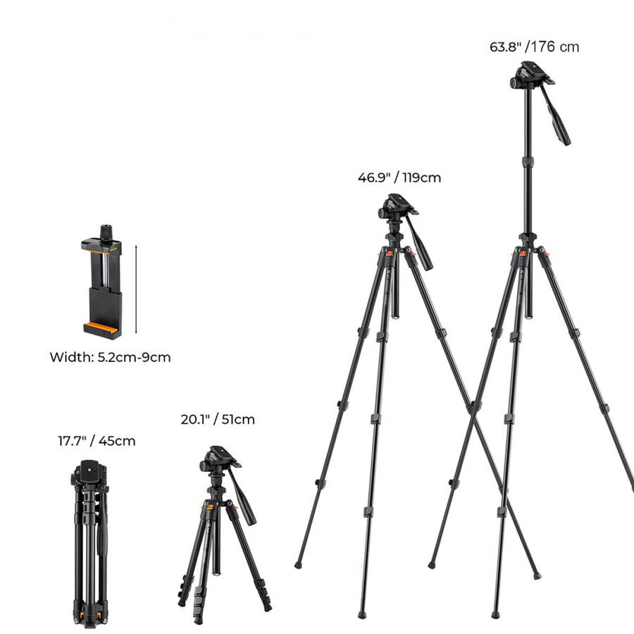 KF09.115 | K&F Classic-Vlogger Tripod with Video Head and Smartphone Mount