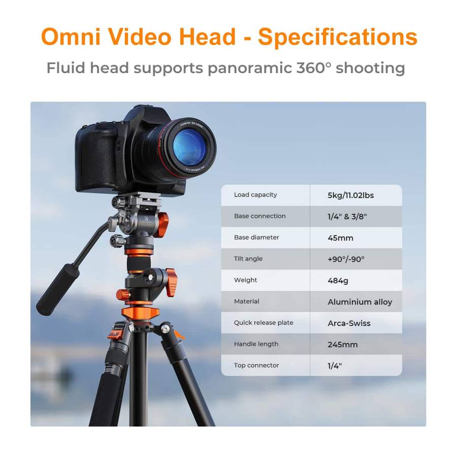 K&F Omni-Reach Video Tripod with Integrated Angle Arm & Monopod | KF09.137