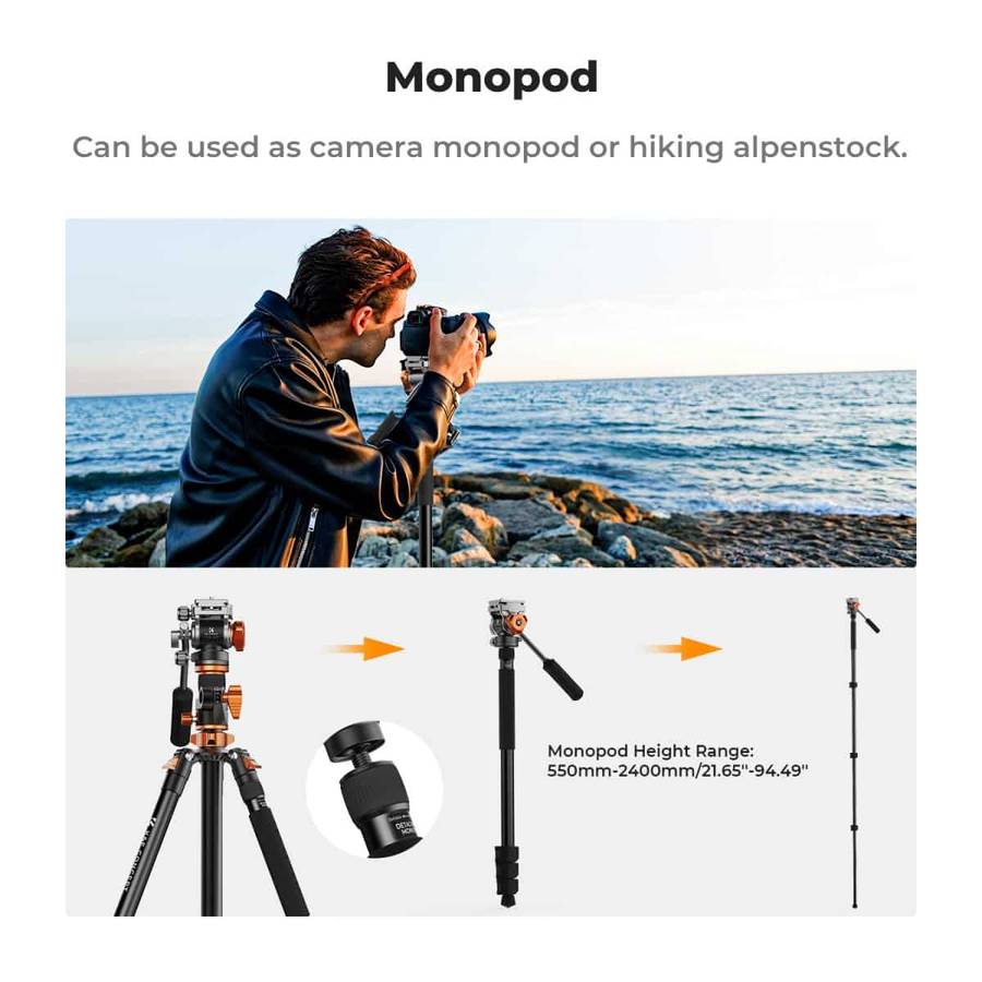 K&F Omni-Reach Video Tripod with Integrated Angle Arm & Monopod | KF09.137