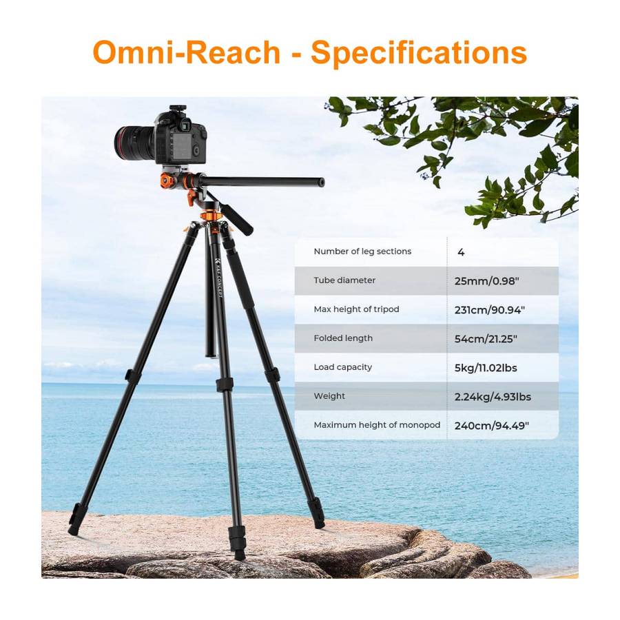 K&F Omni-Reach Video Tripod with Integrated Angle Arm & Monopod | KF09.137
