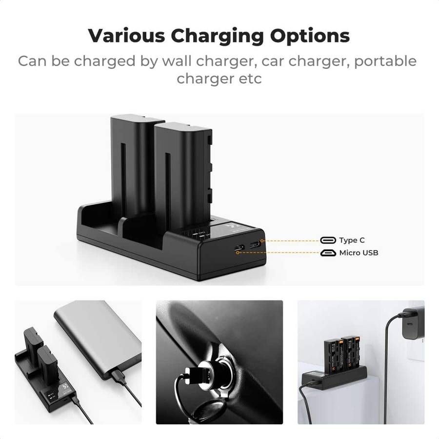 KF28.0046 | K&F Battery Kit with 2 Sony NP-F550 Batteries and a Dual Charger