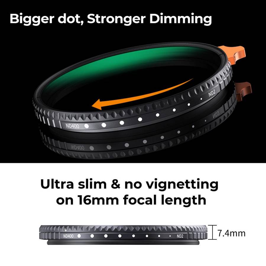 KF01.1465 | K&F 77mm Variable ND 2-ND400 Filter Nano-X Series