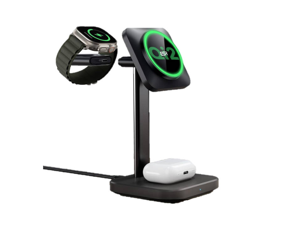 ESR Qi2 15w 3-in-1 Watch Wireless Charging Set (HaloLock) - Black