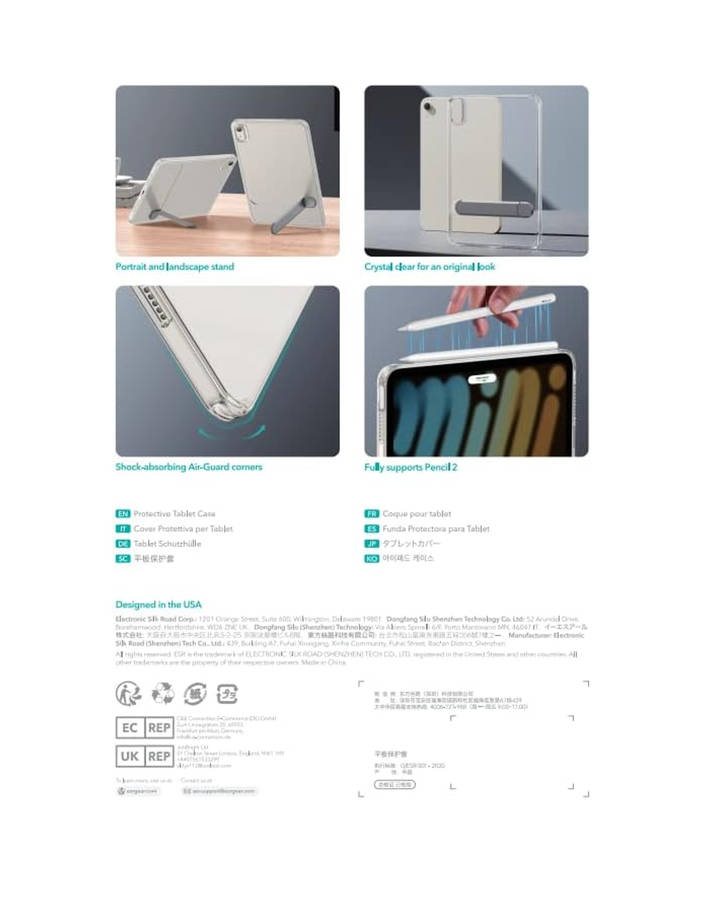 ESR Boost Kickstand Case Suitable for iPad Mini 7th/6th Generation Case - Clear