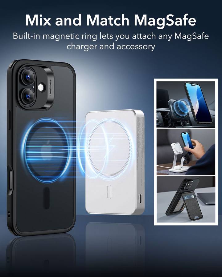 ESR Classic Hybrid MagSafe Cover for iPhone 16 / 16 Plus (HaloLock) - Frosted Black - iPhone 16