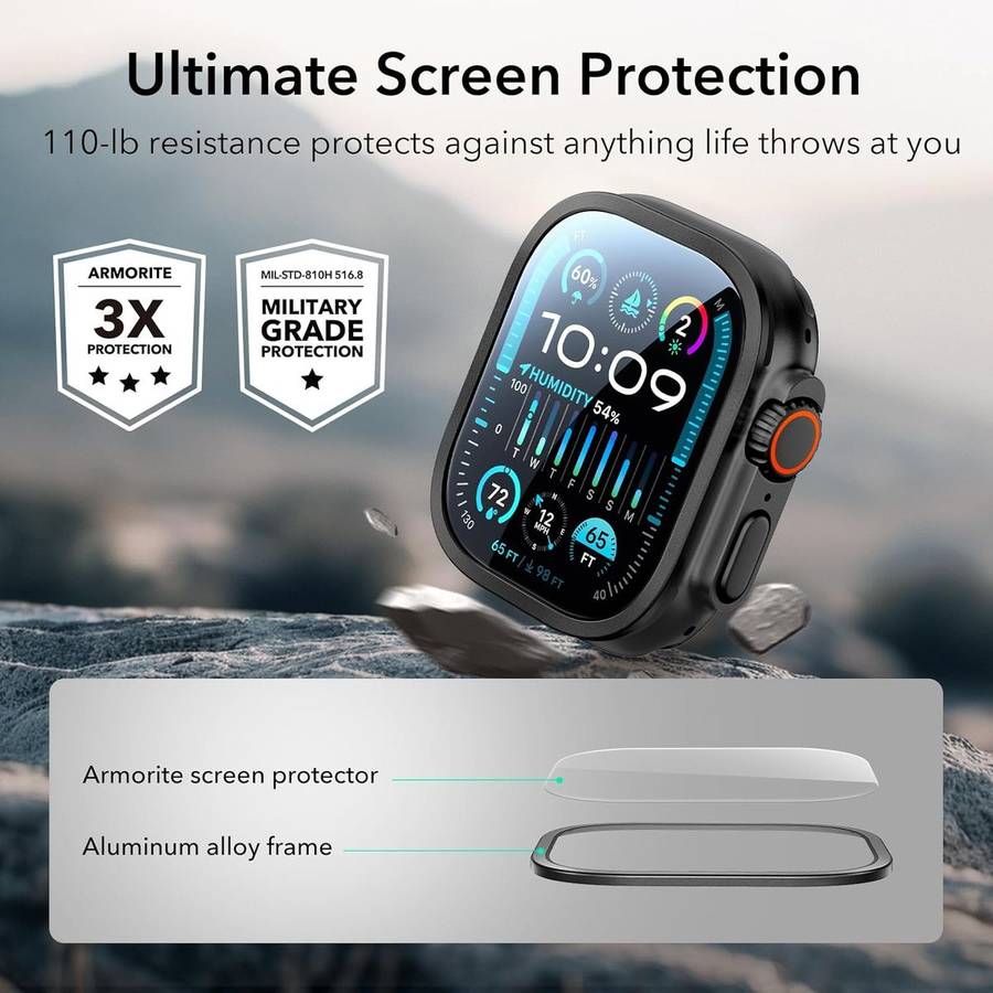 ESR Armorite Screen Protector Compatible with Apple Watch Ultra 2/1 - 2 Pack - Black