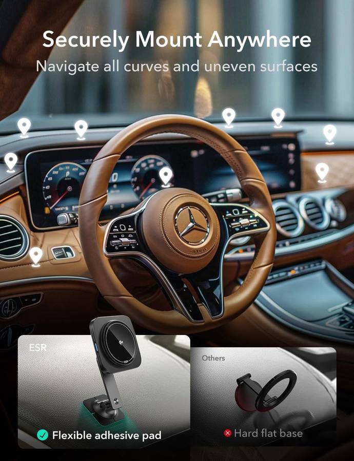 ESR Qi2 Wireless Adjustable Dashboard Car Charger - Black