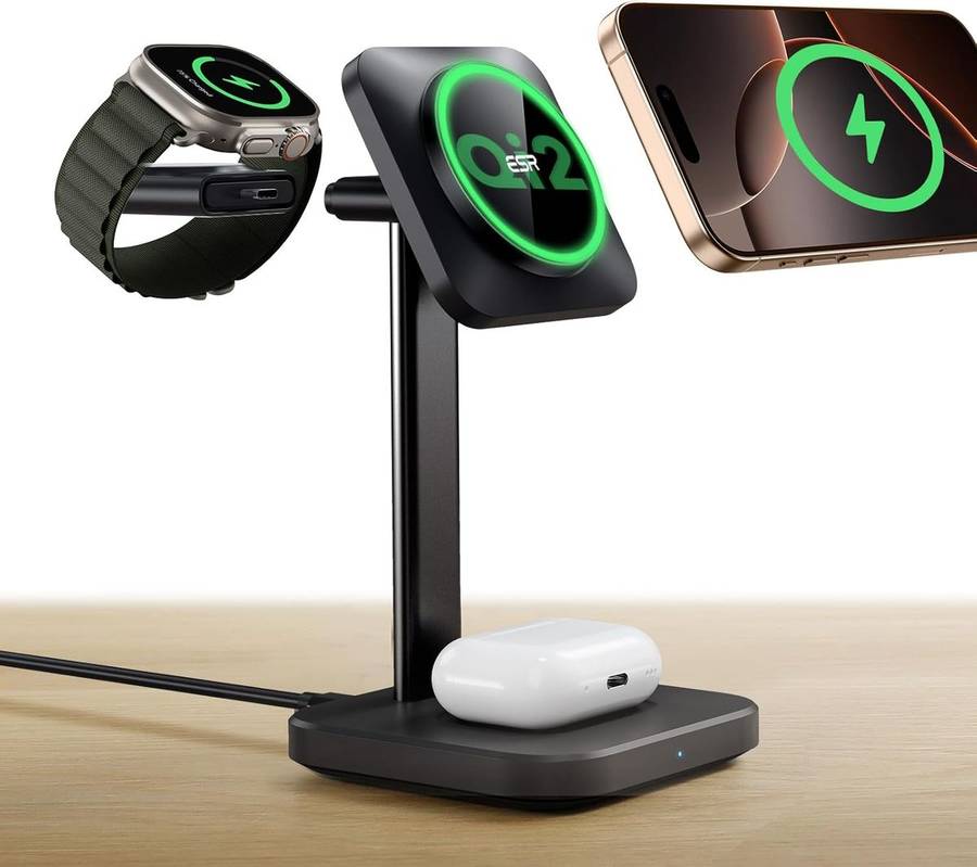 ESR Qi2 15w 3-in-1 Watch Wireless Charging Set (HaloLock) - Black
