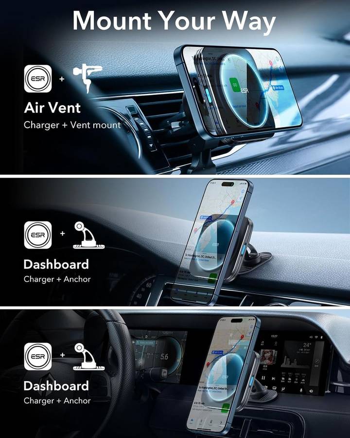 ESR Qi2 15W MagSafe Car Mount Charger