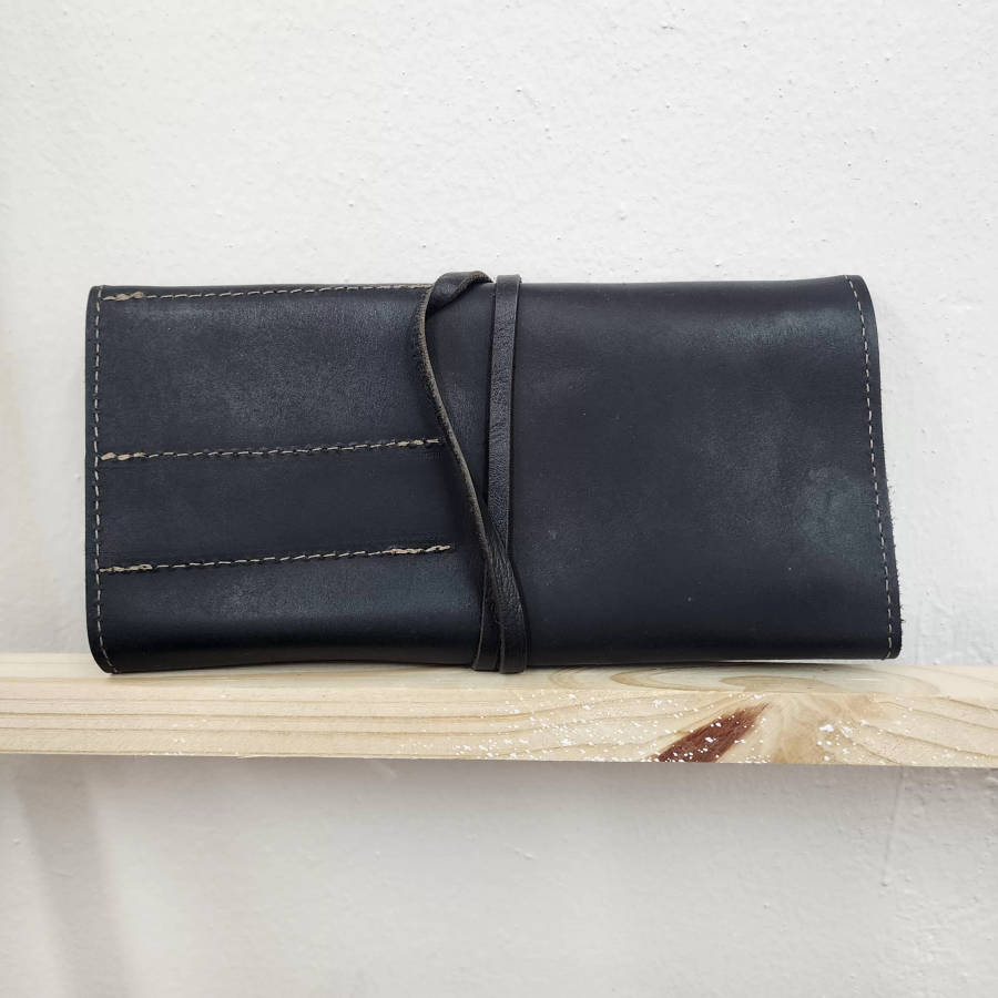 Genuine Leather Pencil wrap bag - Black