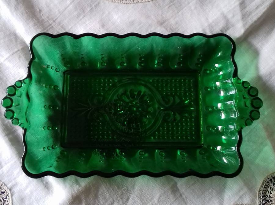 Vintage Green Glass Pin Tray -  Snack/Sweet Dish