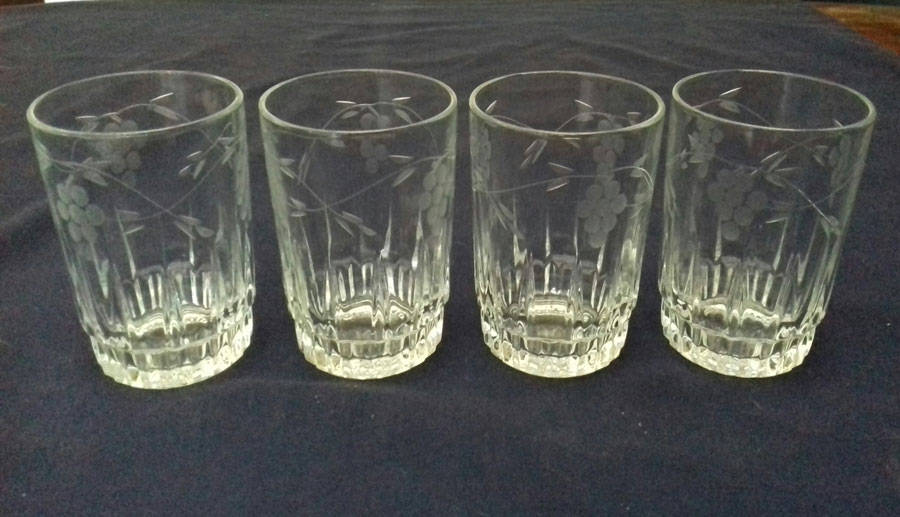 arcoroc glasses etched grape design tumblers glasses 8.5cm tall