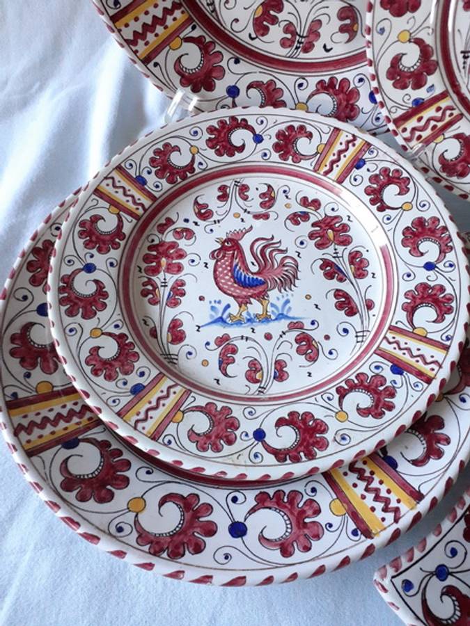 5 Grazia Deruta Rooster Majolica Plates traditional Handpainted