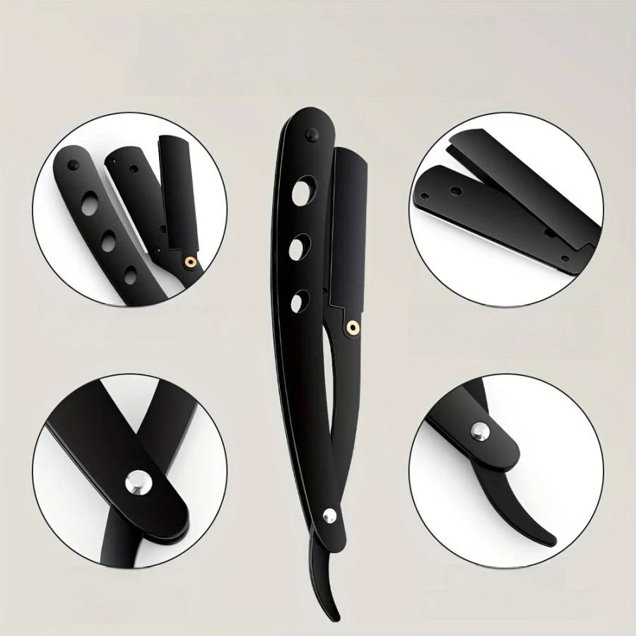 Foldable Hair Blade Barber Straight Razor & 10 Blades