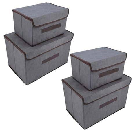 Collapsible Storage Box with Lid-Set of 4 2x7L & 2x19L Beige