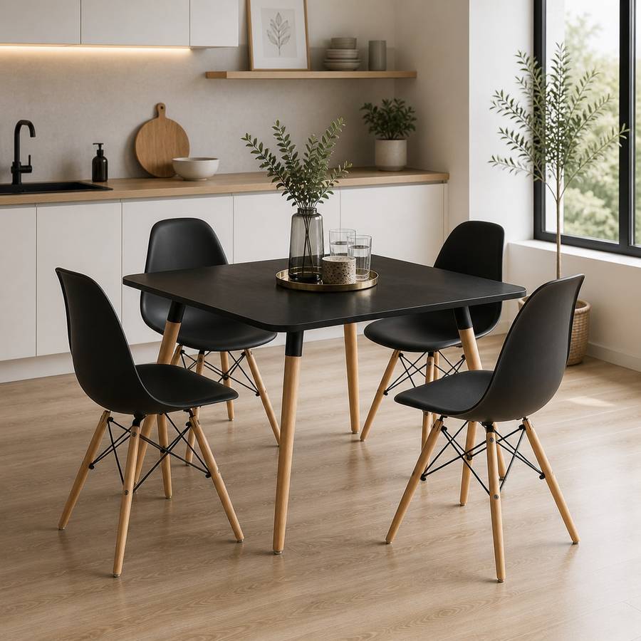 5-Piece Dining Set  Square Table with 4 Chairs (Black)