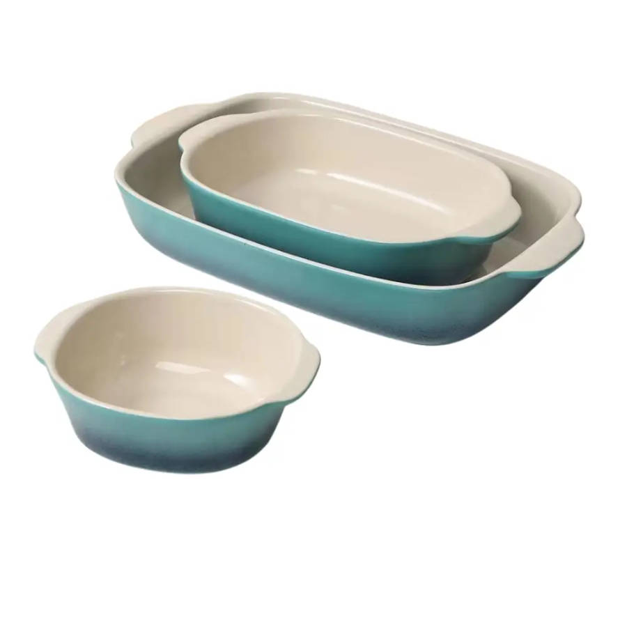 3-Piece Modern Ceramic Rectangular Bakeware Set - 0.5L, 1.4L, 2.8L