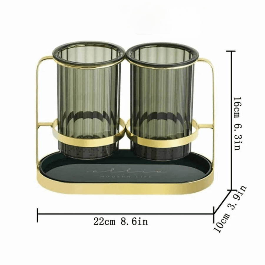 Kitchen Utensil Holder or Pencil and Pen Holder - 2 Cups with Golden Iron Frame