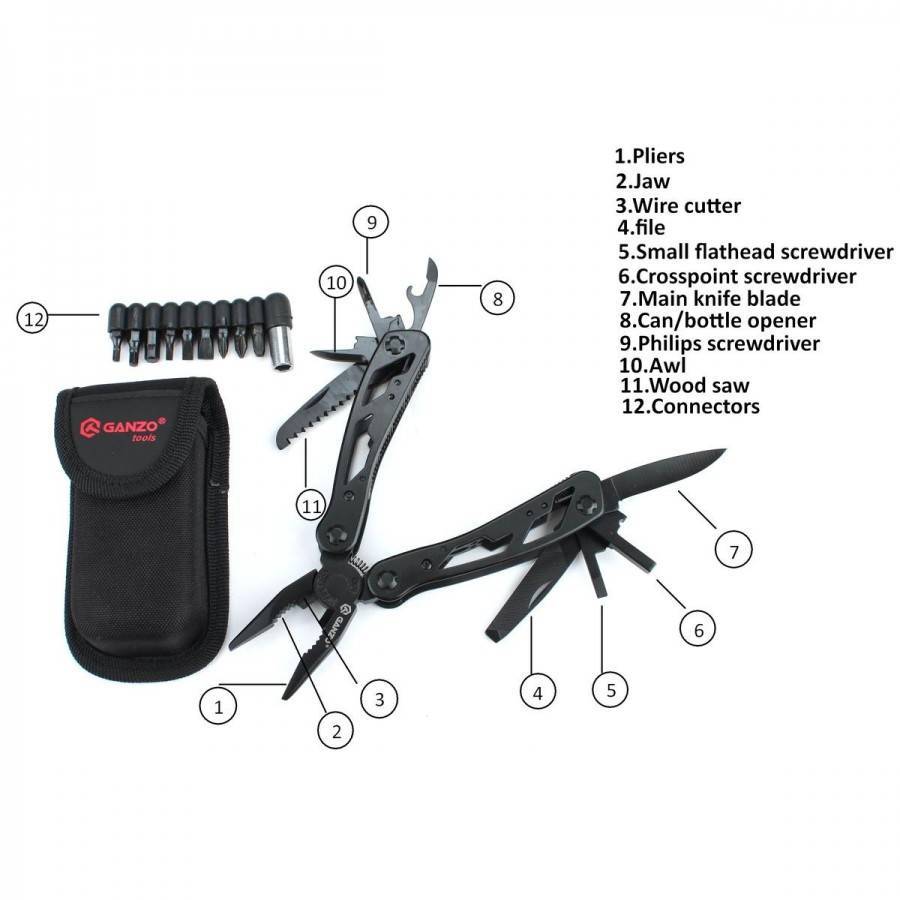 Ganzo G104 440C MultiTool 22-in-1 Full-Size EDC Tool with Nylon Pouch