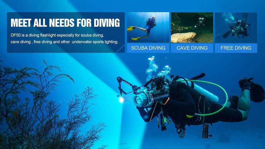 TrustFire DF50 Dive Light 6500 Lumen 105m Throw USB Rechargeable 70M Waterproof