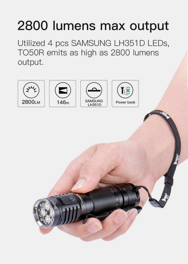 WUBEN TO50R 2800lm 146m High CRI EDC Flashlight
