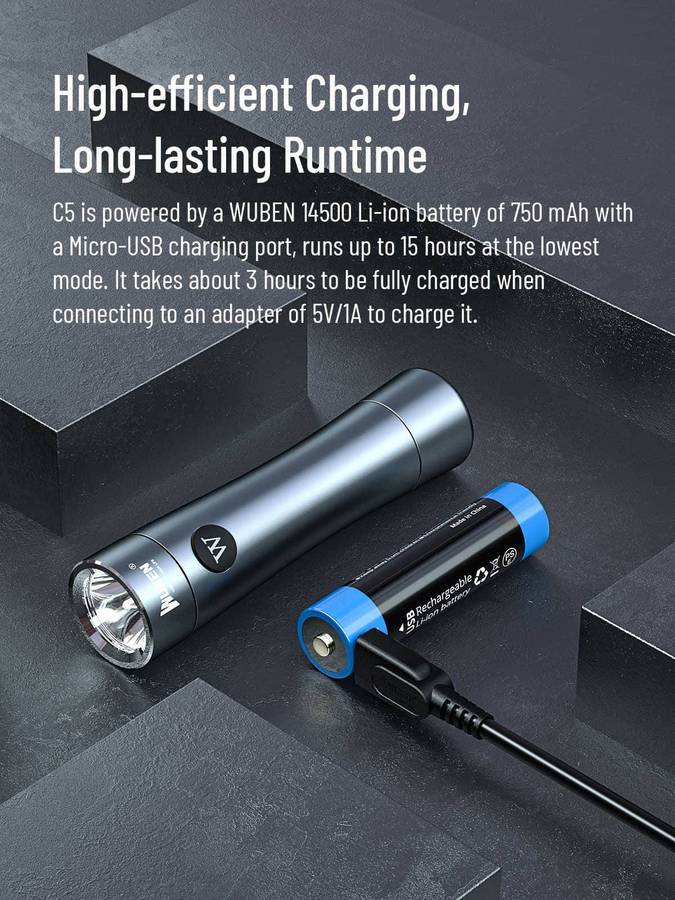 Wuben C5 700 Lumen 126m Rechargeable EDC Flashlight