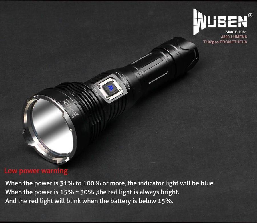 WUBEN T102 Pro 3500 Lumen 500m Throw Rechargeable Tactical Flashlight