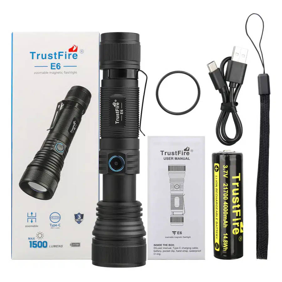 TrustFire E6 1500 Lumens Zoomable Flashlight with 550m Throw