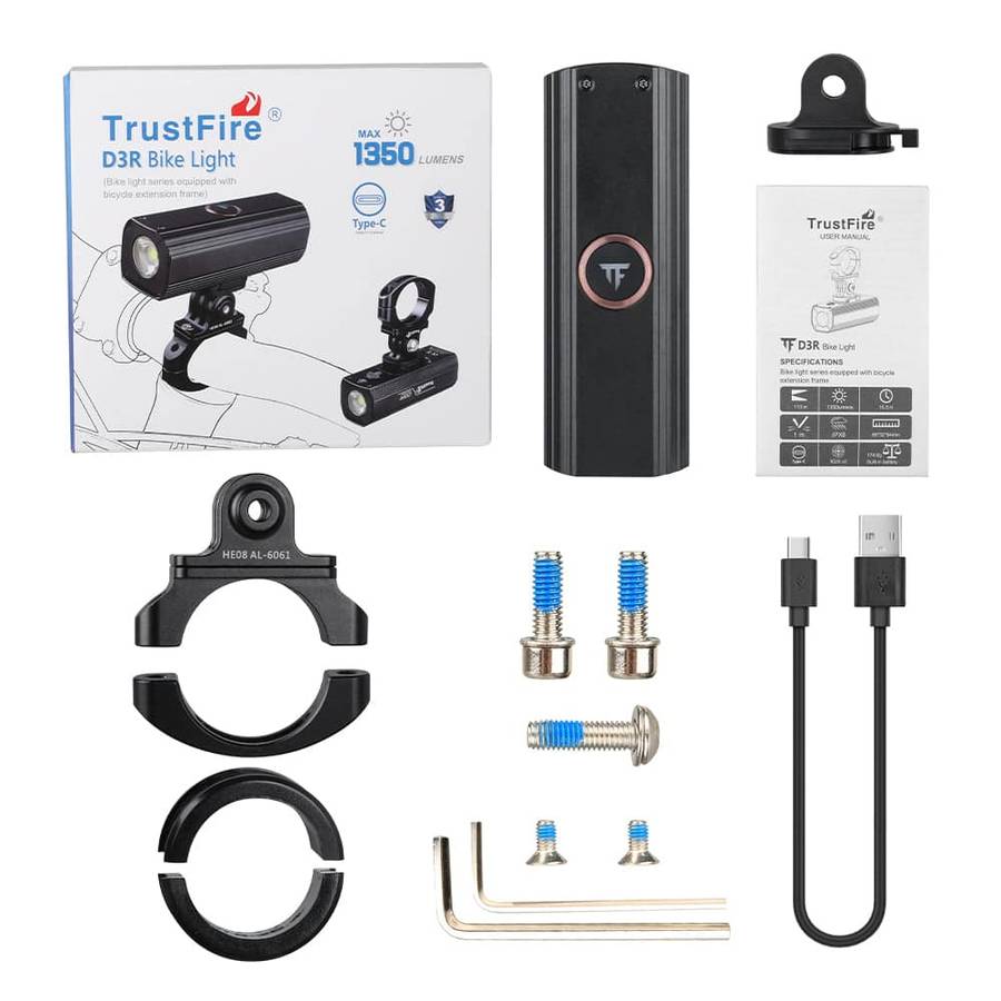TrustFire D3R Cycling Light - 1350 Lumens, 110m Throw, Rechargeable Bike Headlight